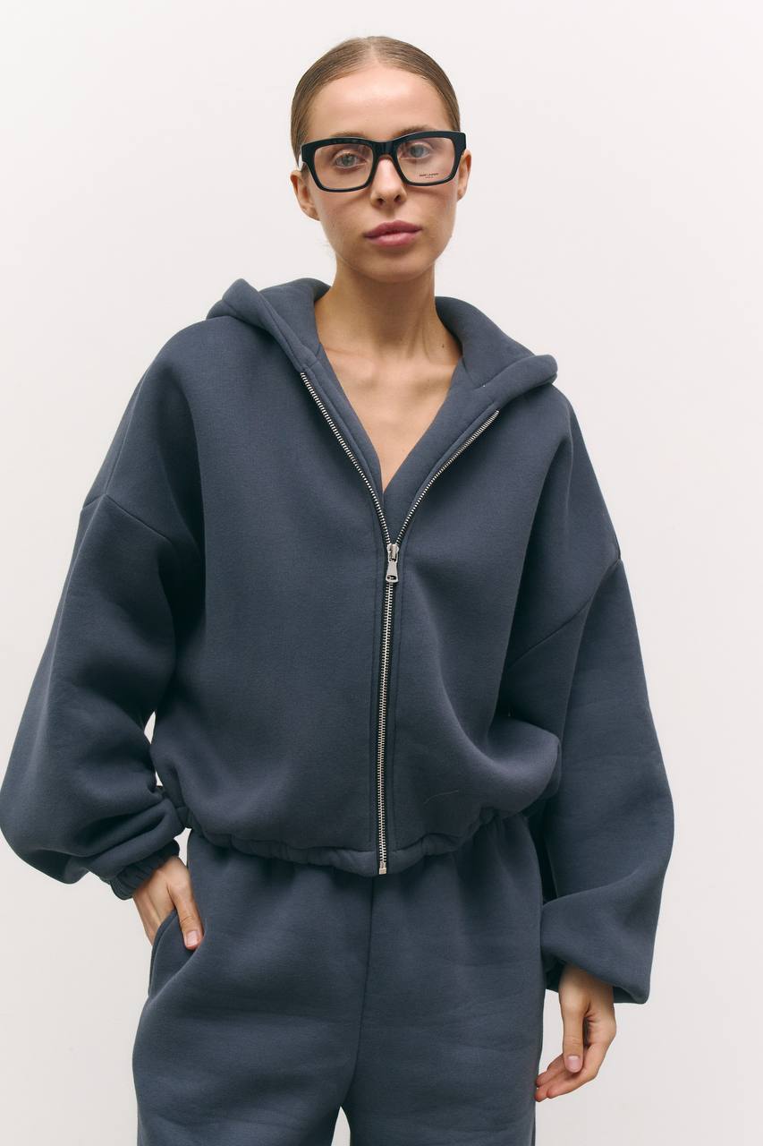 Зіп-худі на фіксаторах із утепленням темно-синій