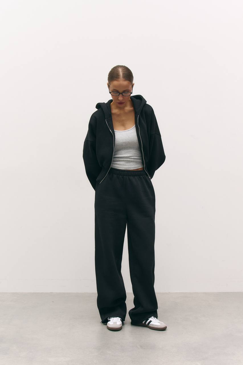 Зіп-худі з приталеною резинкою із утепленням чорний