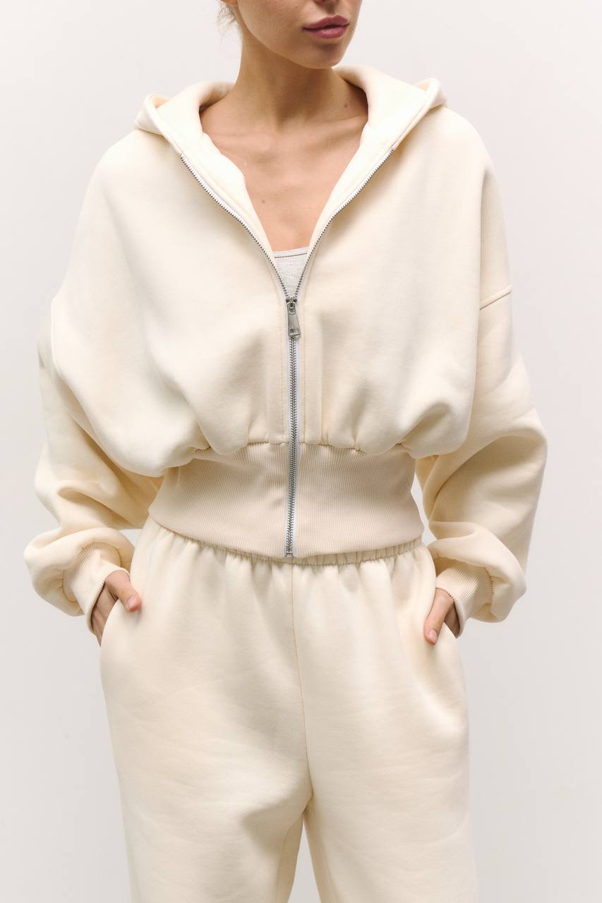 Зіп-худі з приталеною резинкою із утепленням вершкове масло
