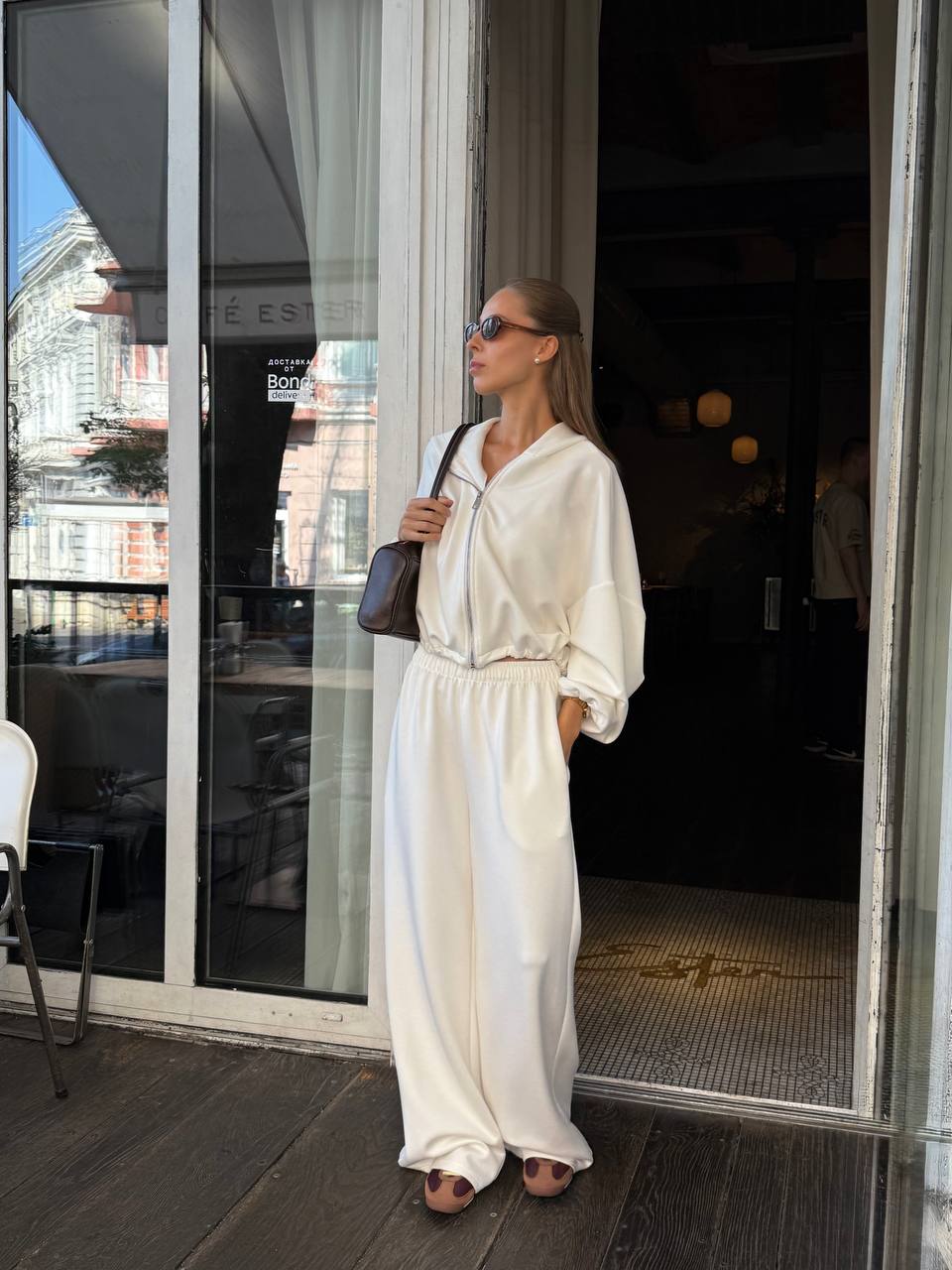 Штани-палаццо молочні