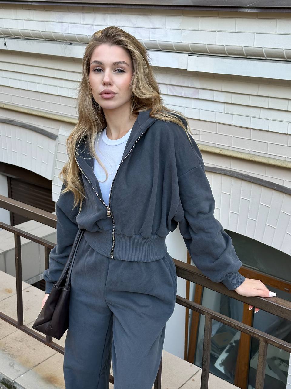 Зіп-худі з приталеною резинкою темно-синій