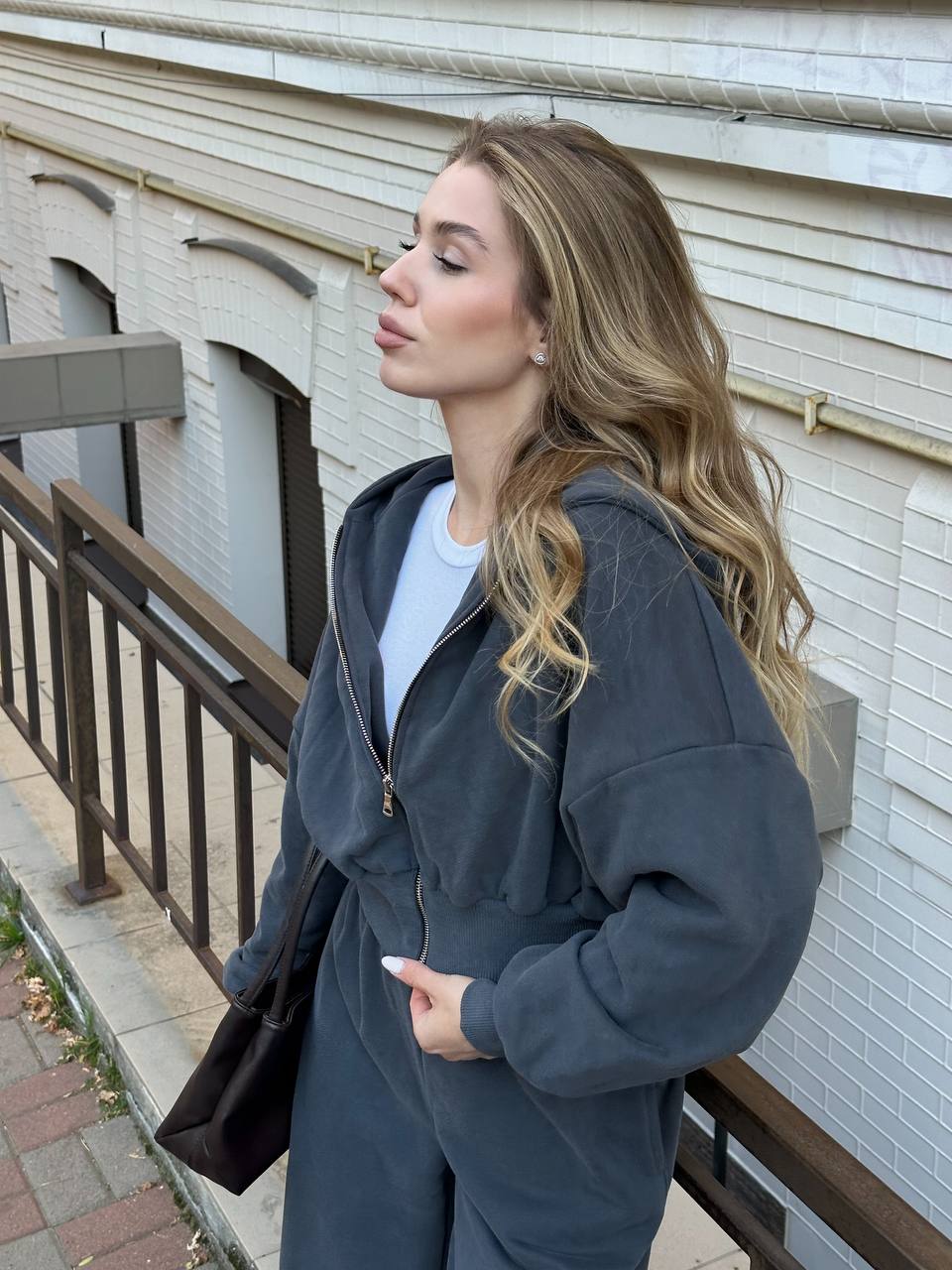 Зіп-худі з приталеною резинкою темно-синій