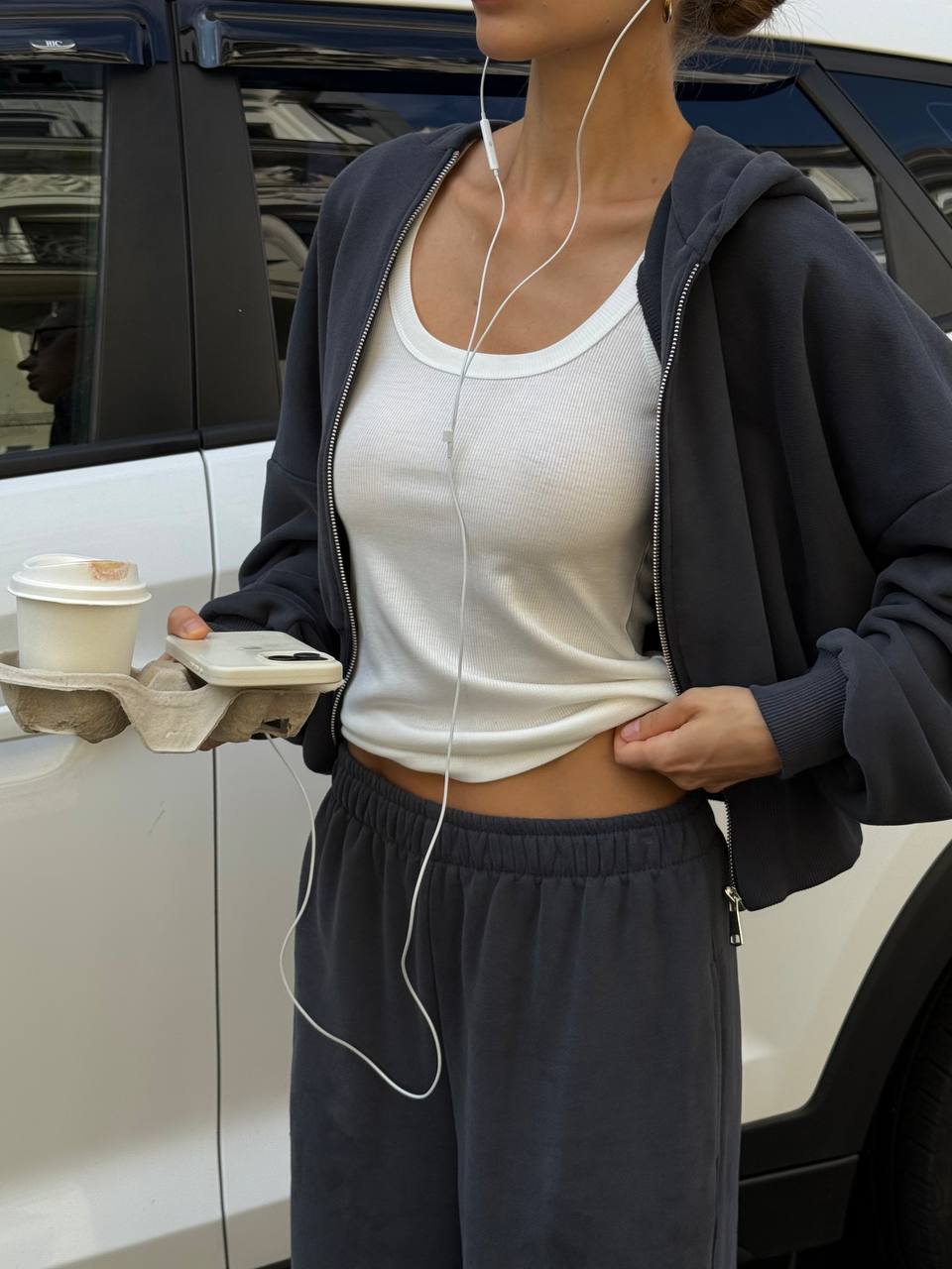 Зіп-худі з приталеною резинкою темно-синій