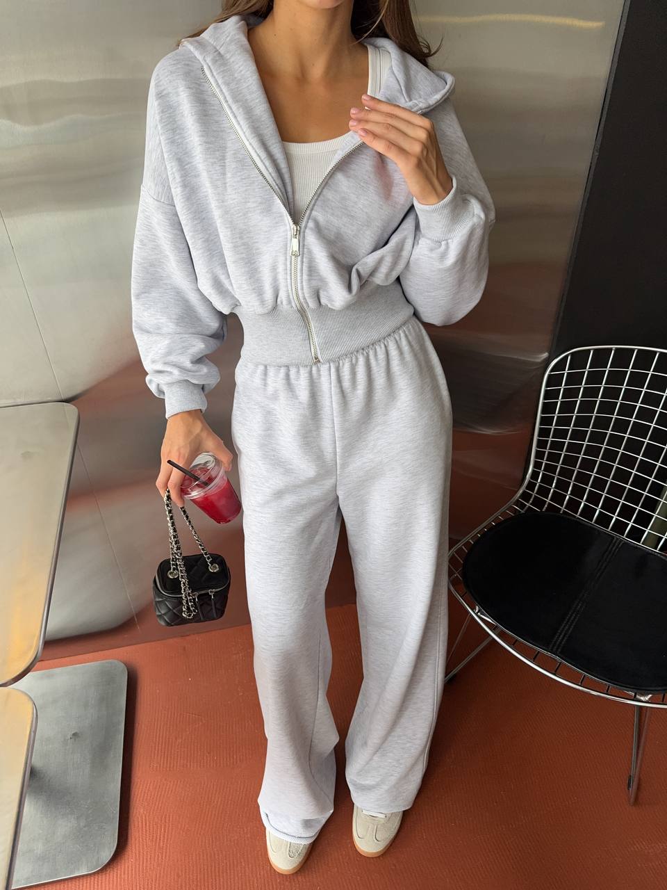 Зіп-худі з приталеною резинкою меланж