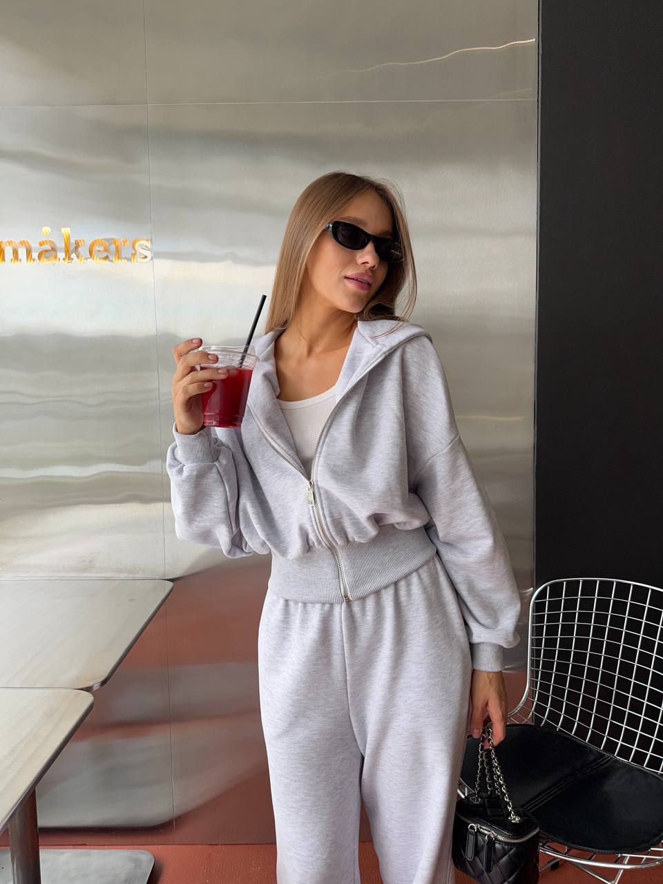 Зіп-худі з приталеною резинкою меланж