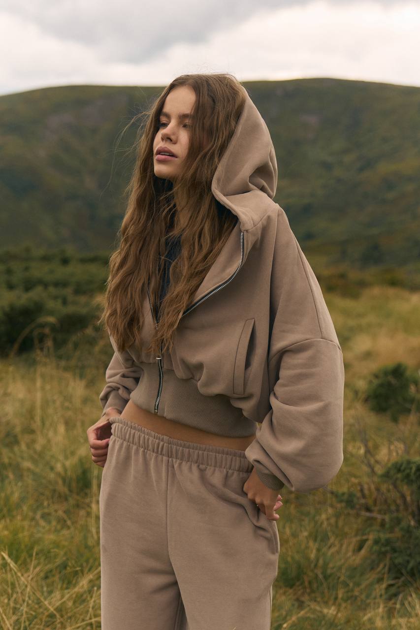 Зіп-худі з приталеною резинкою мокко