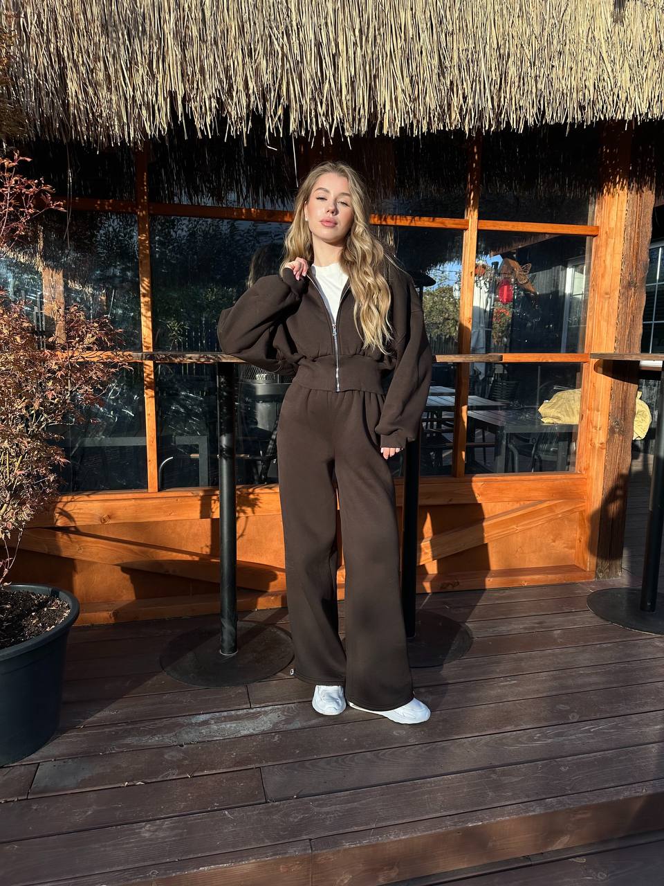 Костюм з утепленням із приталеною резинкою гіркий шоколад