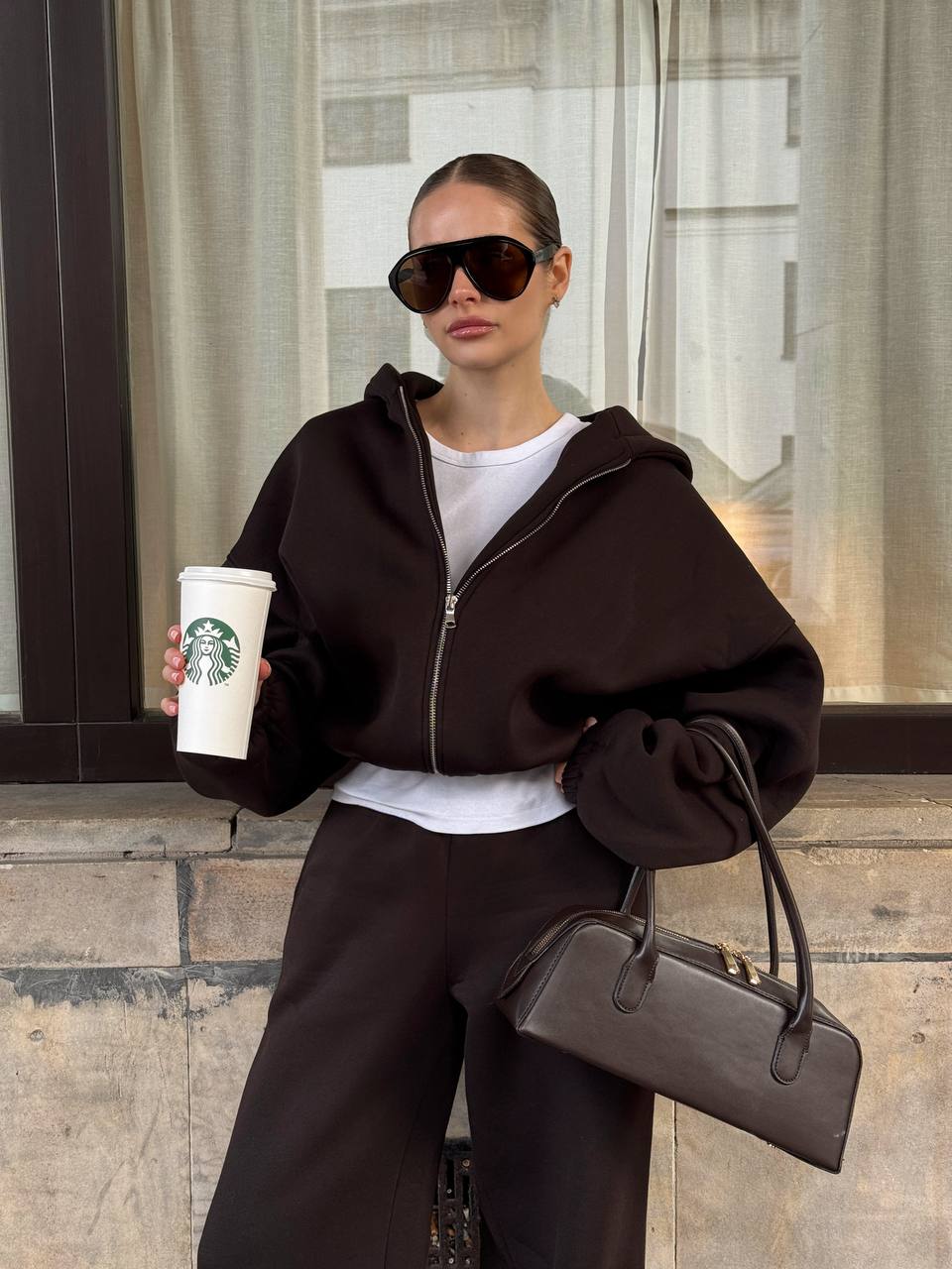 Зіп-худі на фіксаторах із утепленням гіркий шоколад