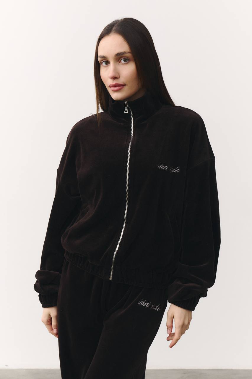 Костюм велюровий із подовженою кофтинкою шоколад