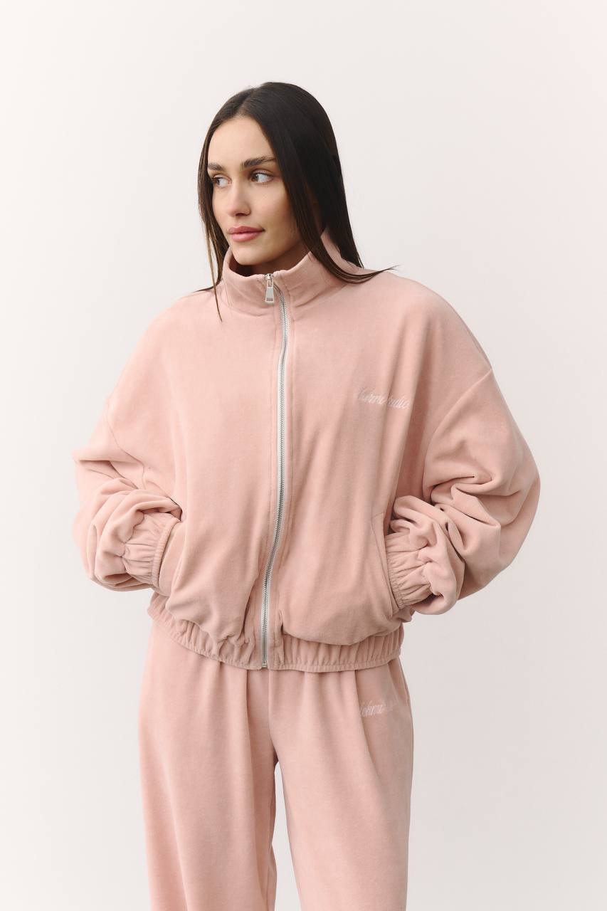 Костюм велюровий із подовженою кофтинкою пудра
