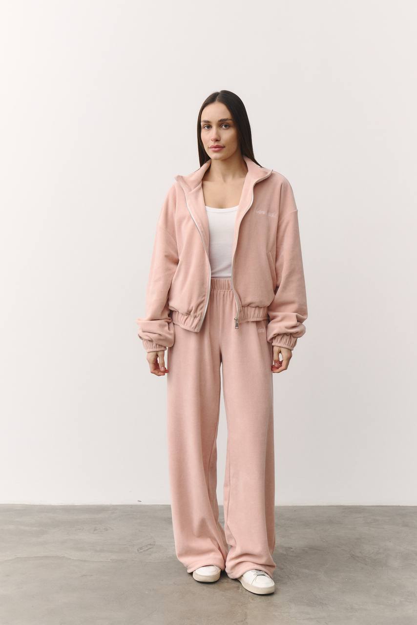 Костюм велюровий із подовженою кофтинкою пудра