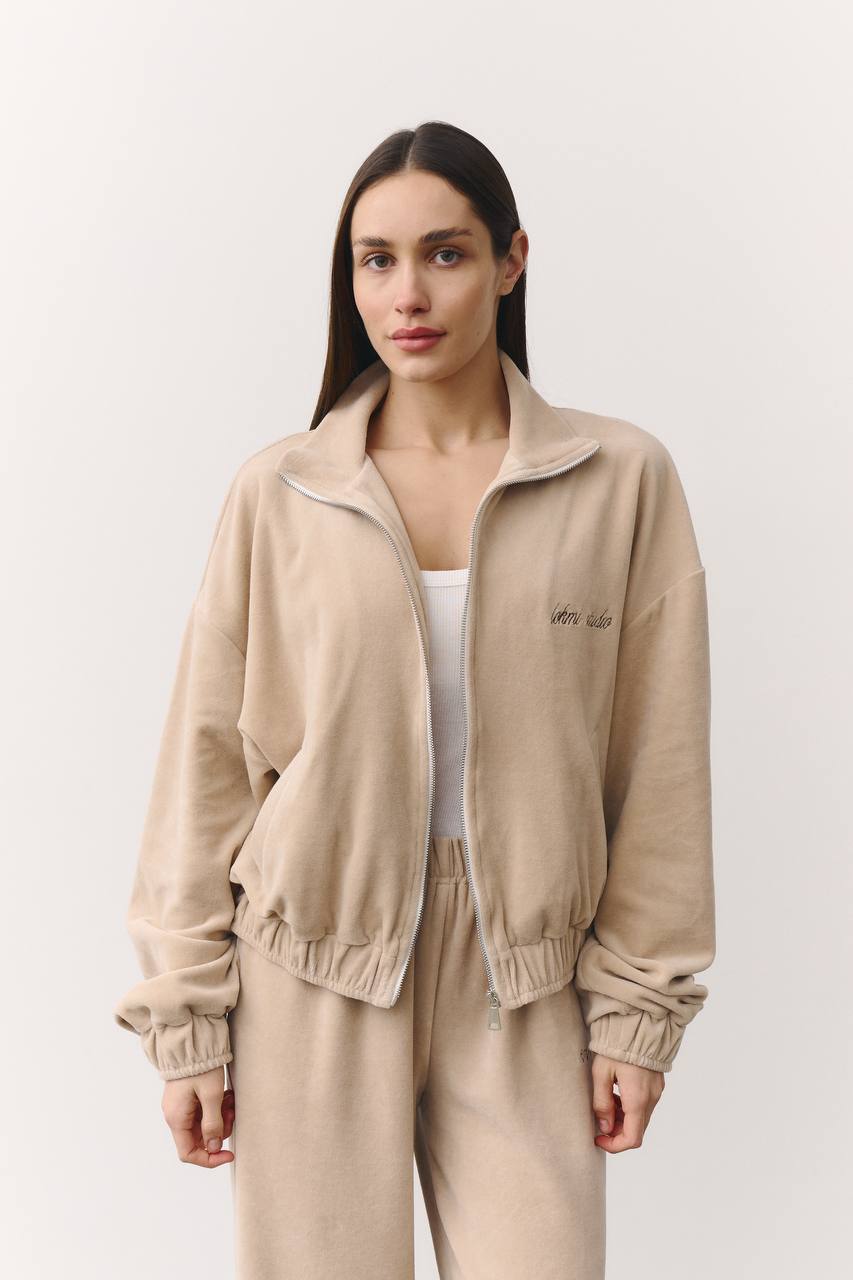 Костюм велюровий із подовженою кофтинкою бежевий