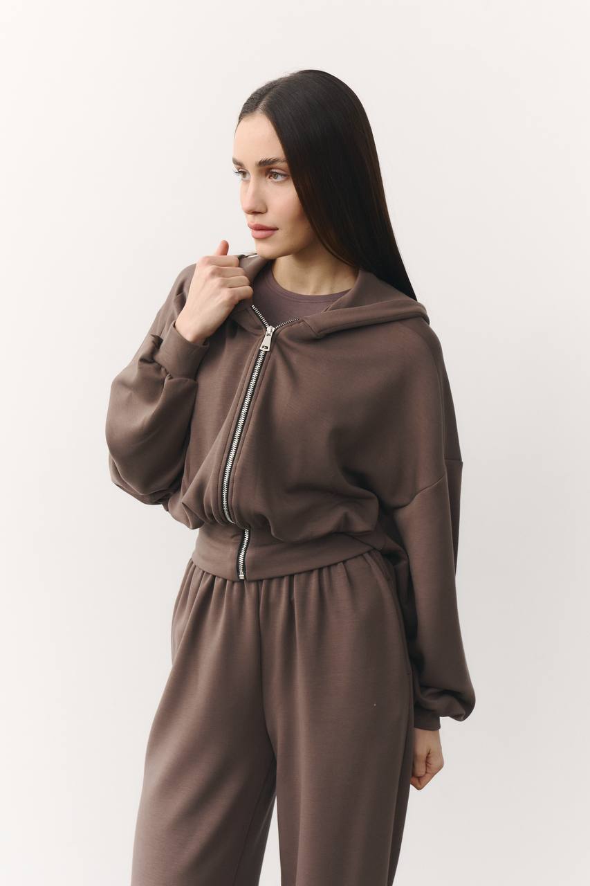 Костюм «soft touch» з приталеною кофтинкою шоколад
