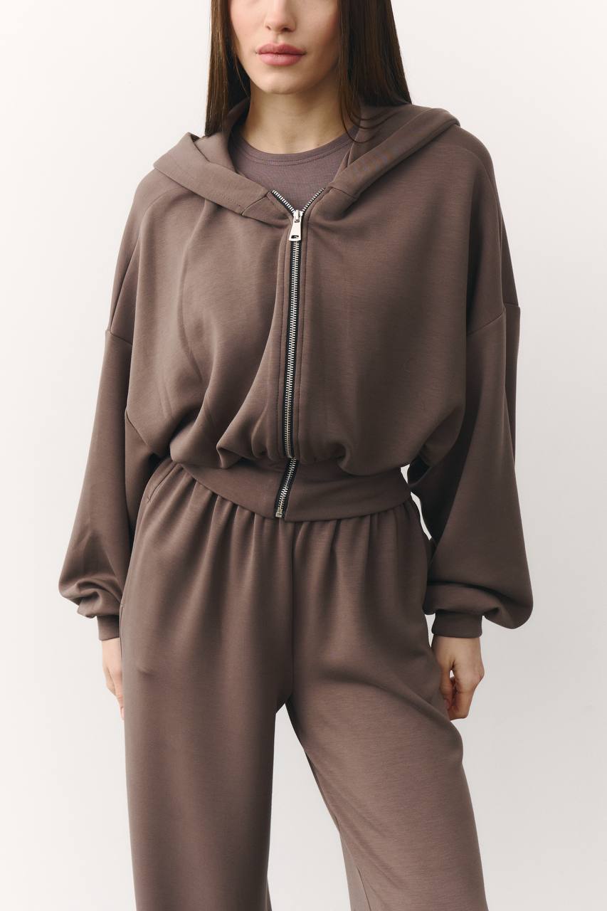Костюм «soft touch» з приталеною кофтинкою шоколад