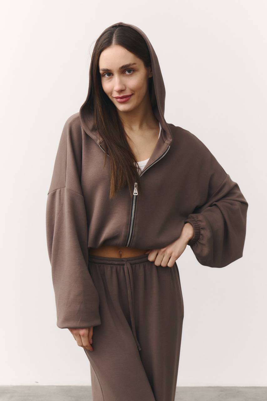 Костюм «soft touch» з кофтинкою на затяжках шоколад