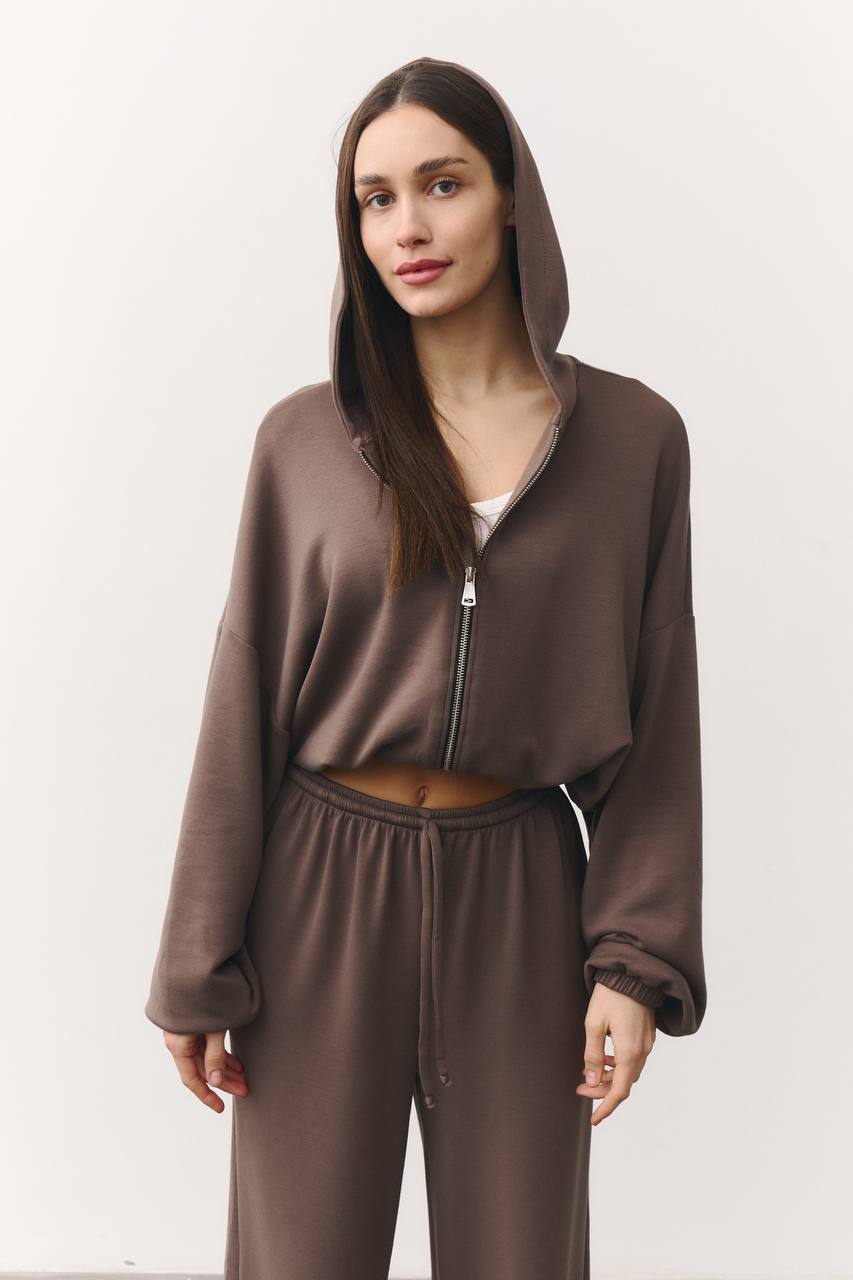 Костюм «soft touch» з кофтинкою на затяжках шоколад