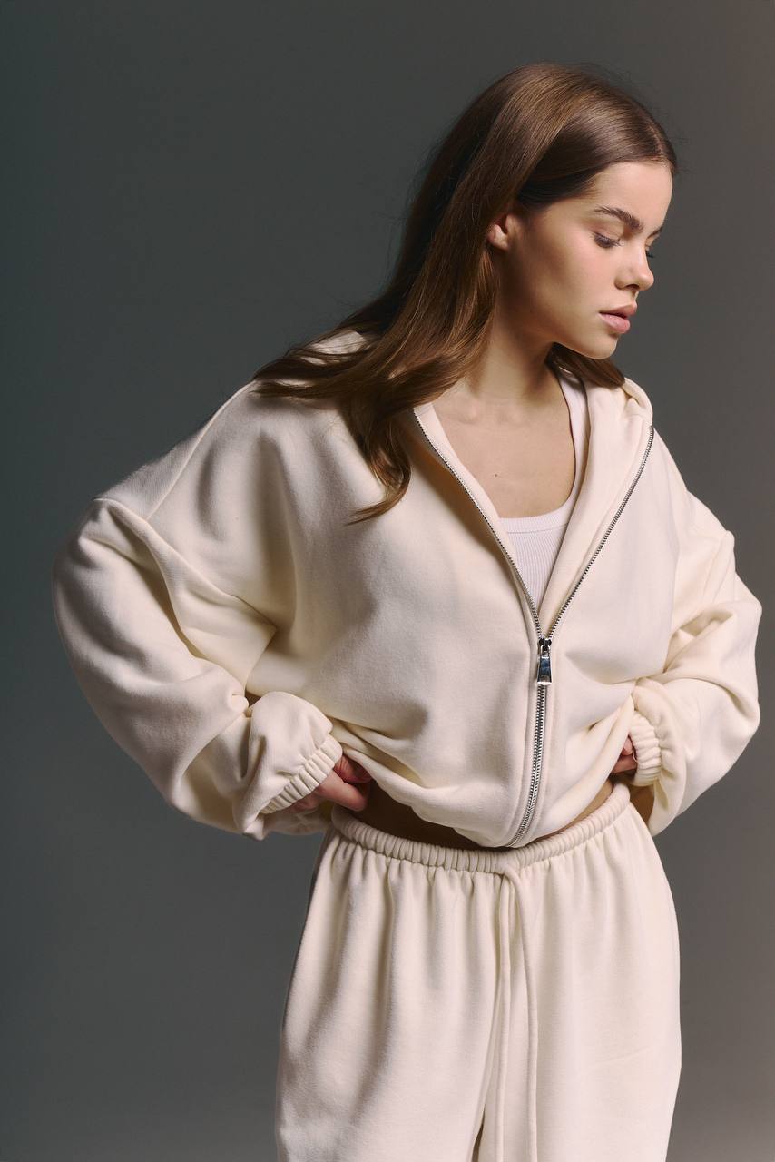 Костюм із зіп-худі на затяжках вершкове масло