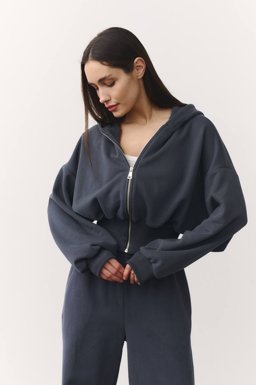 Костюм з приталеною зіп-худі темно-синій(сірий)