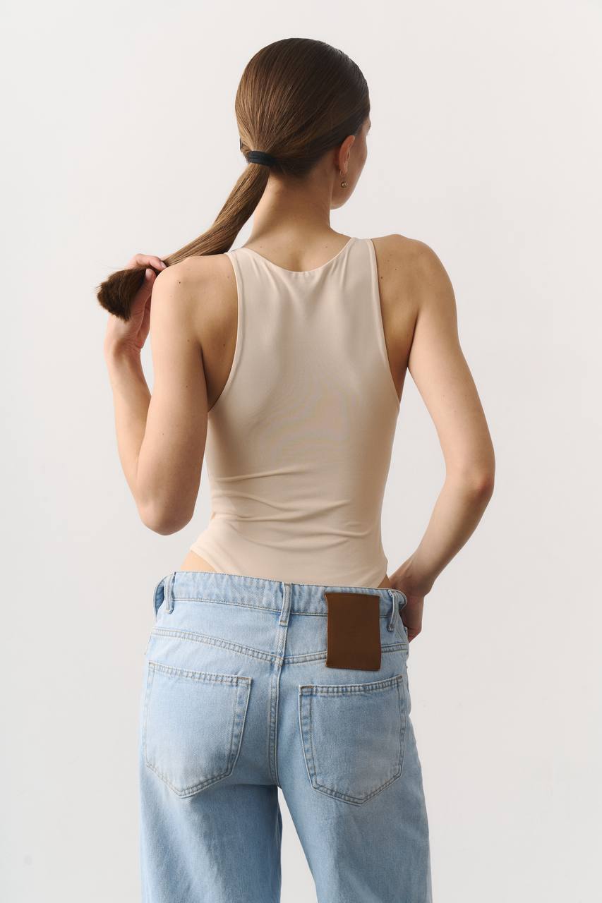 Боді high neck бежевий