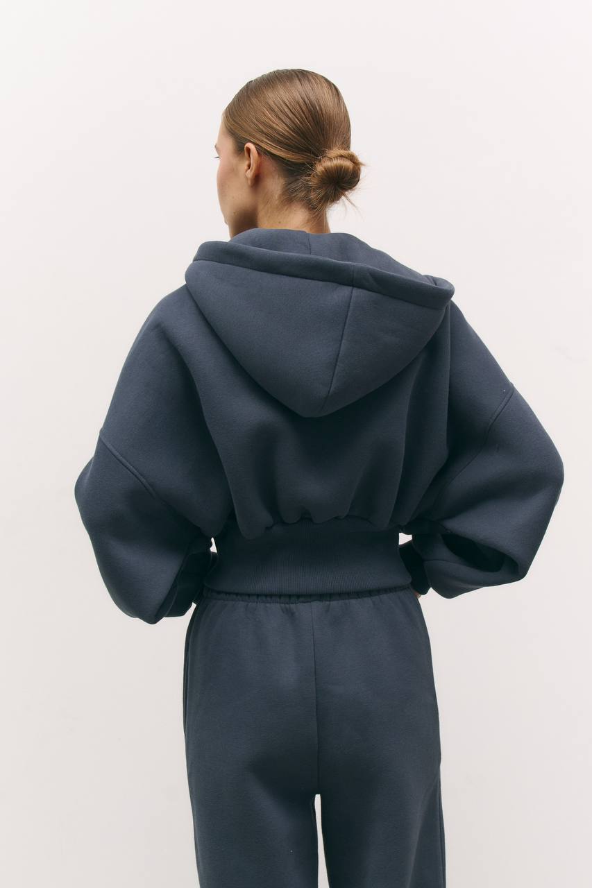 Зіп-худі з приталеною резинкою із утепленням темно-синій