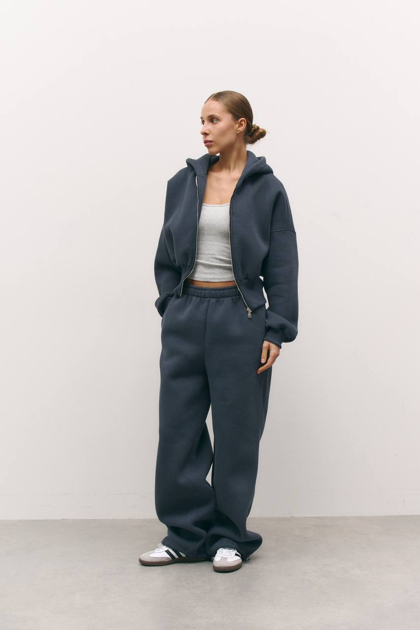 Зіп-худі з приталеною резинкою із утепленням темно-синій