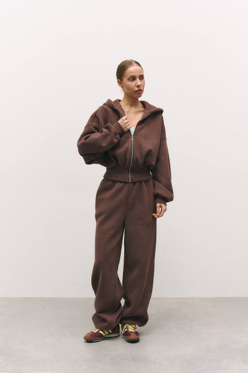 Зіп-худі з приталеною резинкою із утепленням шоколад