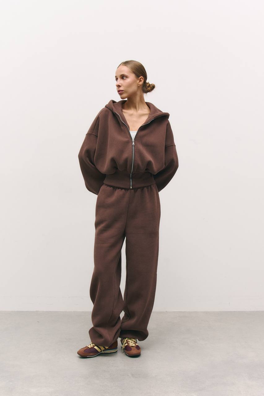 Зіп-худі з приталеною резинкою із утепленням шоколад