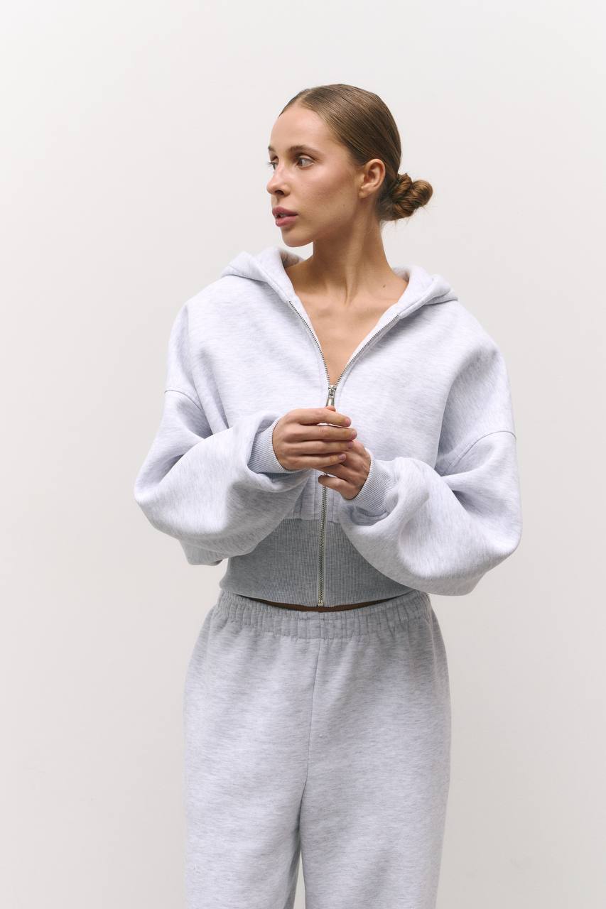 Зіп-худі з приталеною резинкою із утепленням меланж
