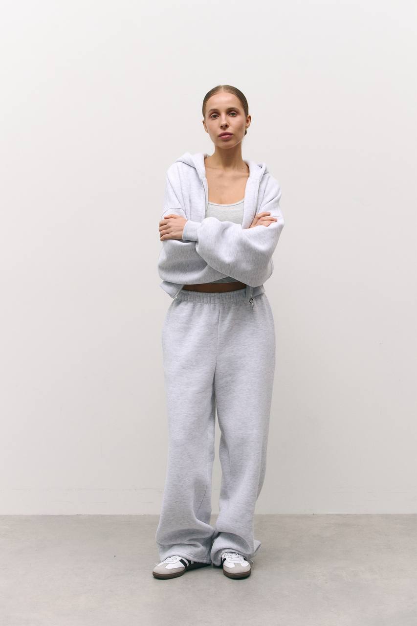 Зіп-худі з приталеною резинкою із утепленням меланж