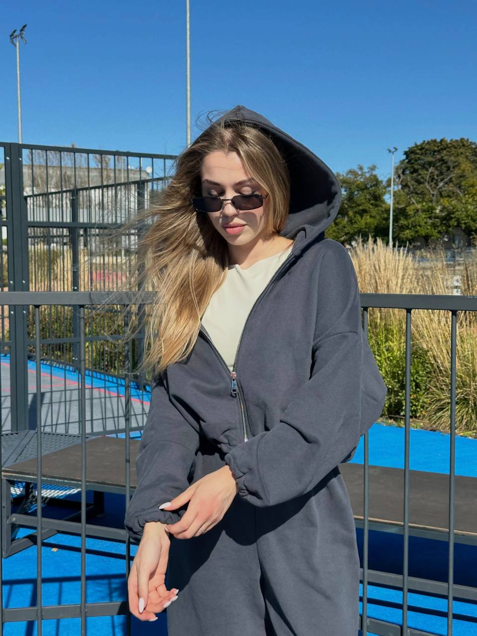 Зіп-худі на завʼязках темно-синій