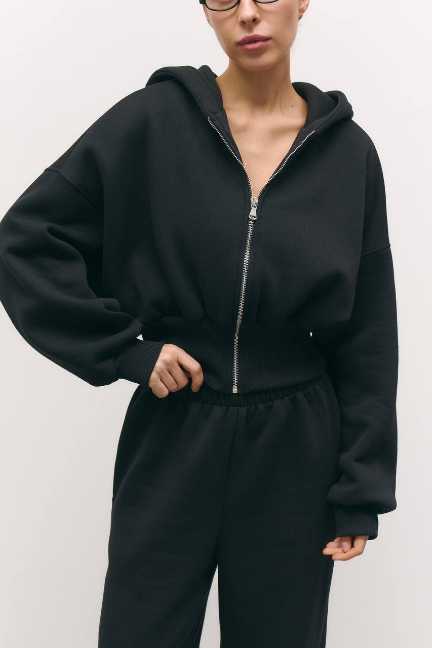 Костюм з утепленням із приталеною резинкою чорний