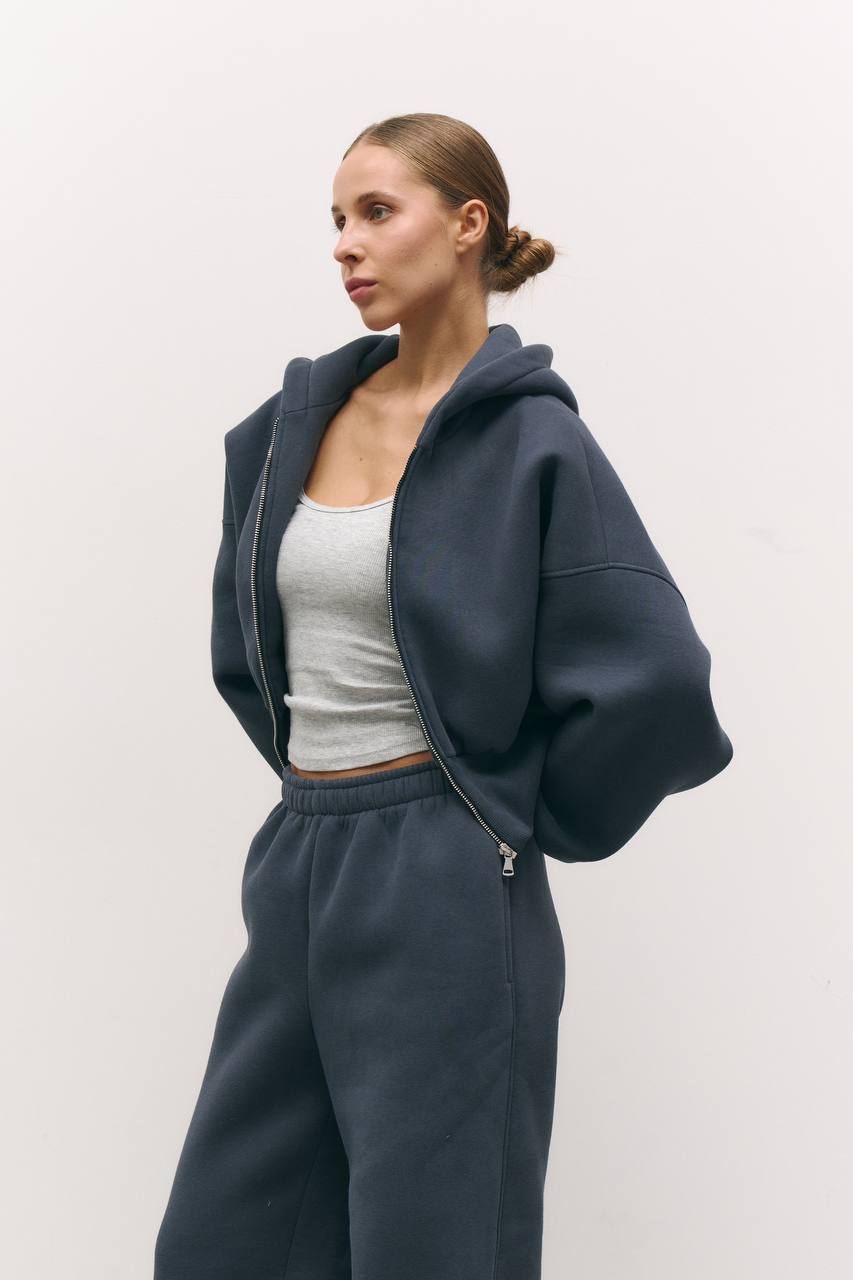 Костюм з утепленням із приталеною резинкою темно-синій