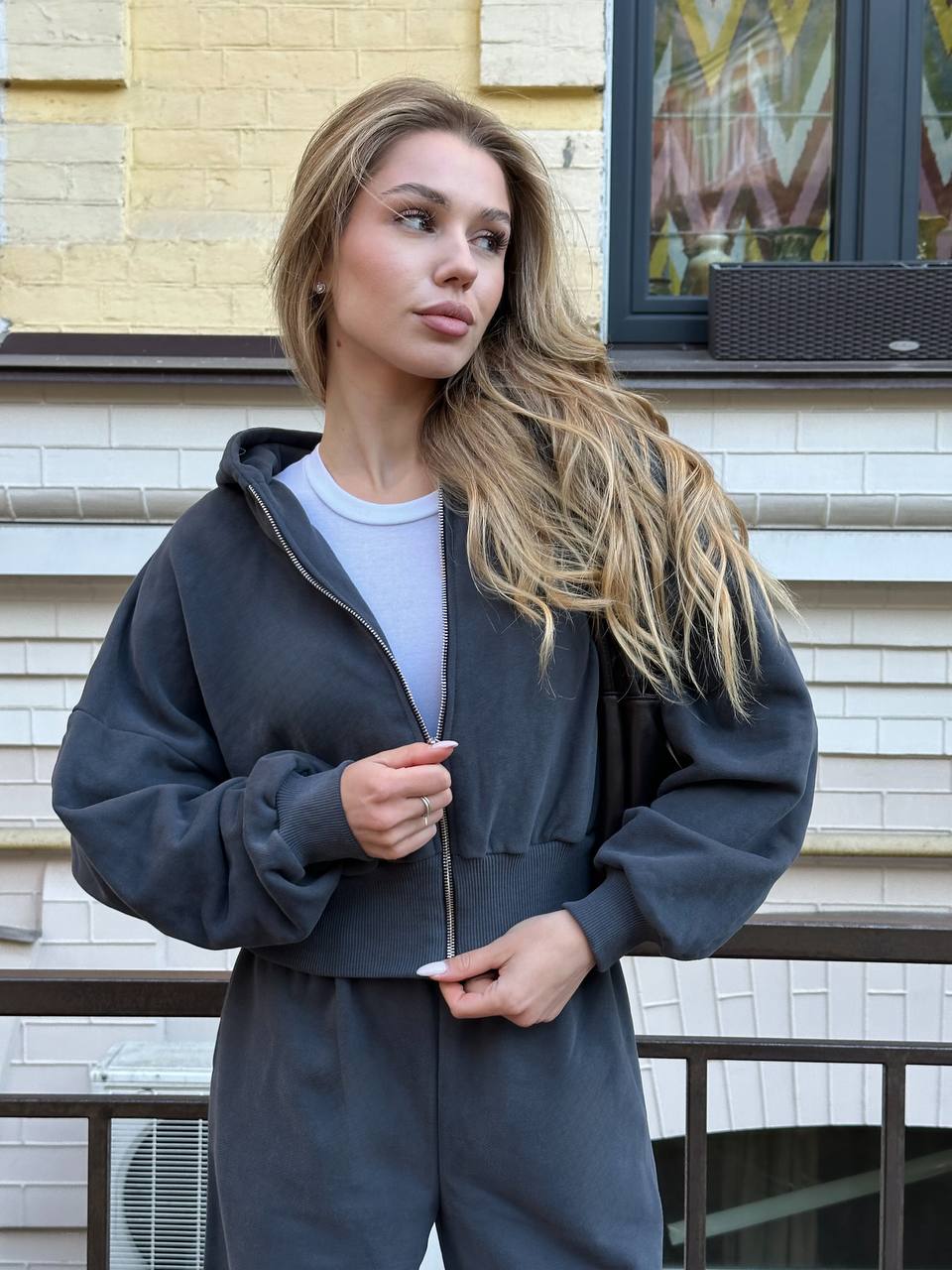 Зіп-худі з приталеною резинкою темно-синій