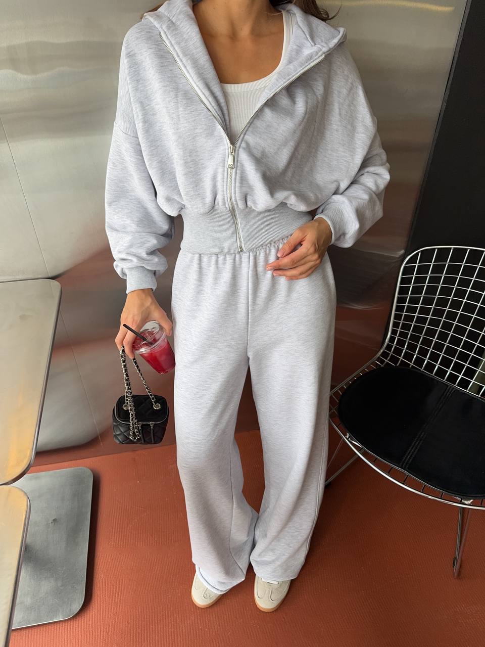 Зіп-худі з приталеною резинкою меланж