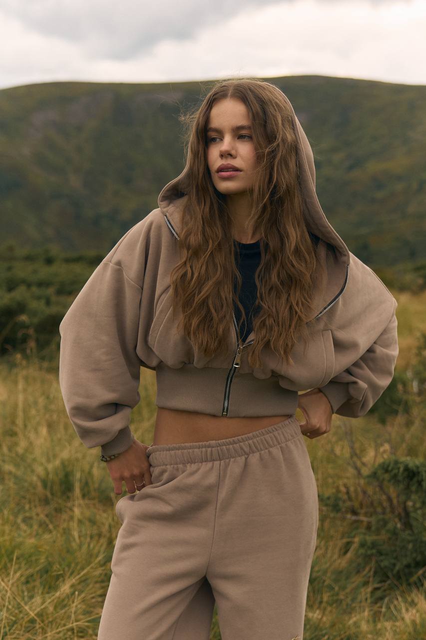 Зіп-худі з приталеною резинкою мокко