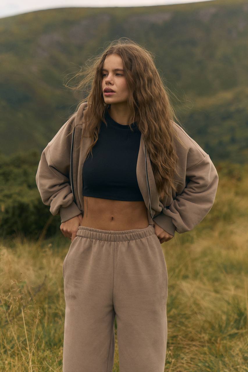 Зіп-худі з приталеною резинкою мокко