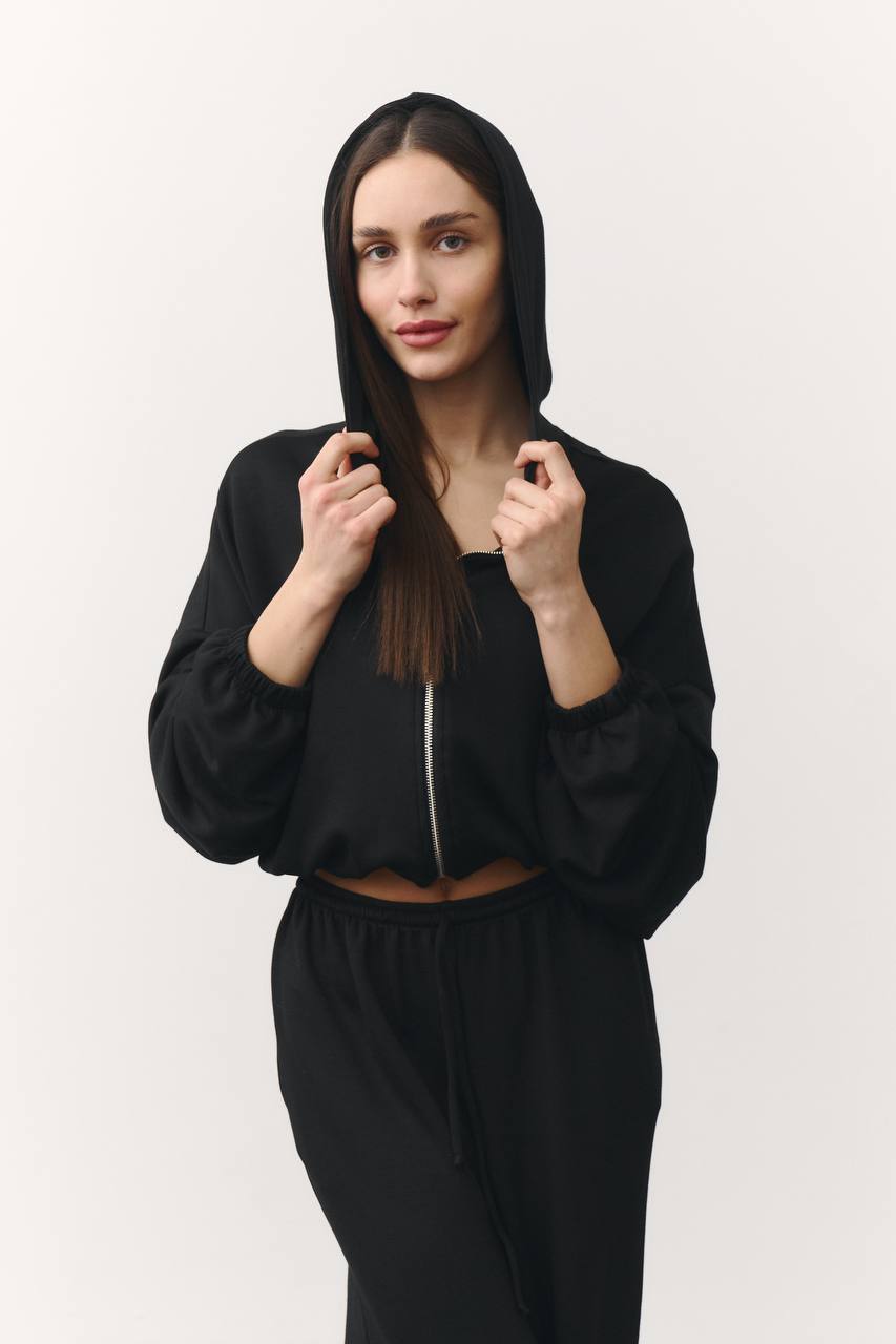 Костюм «soft touch» з кофтинкою на затяжках чорний