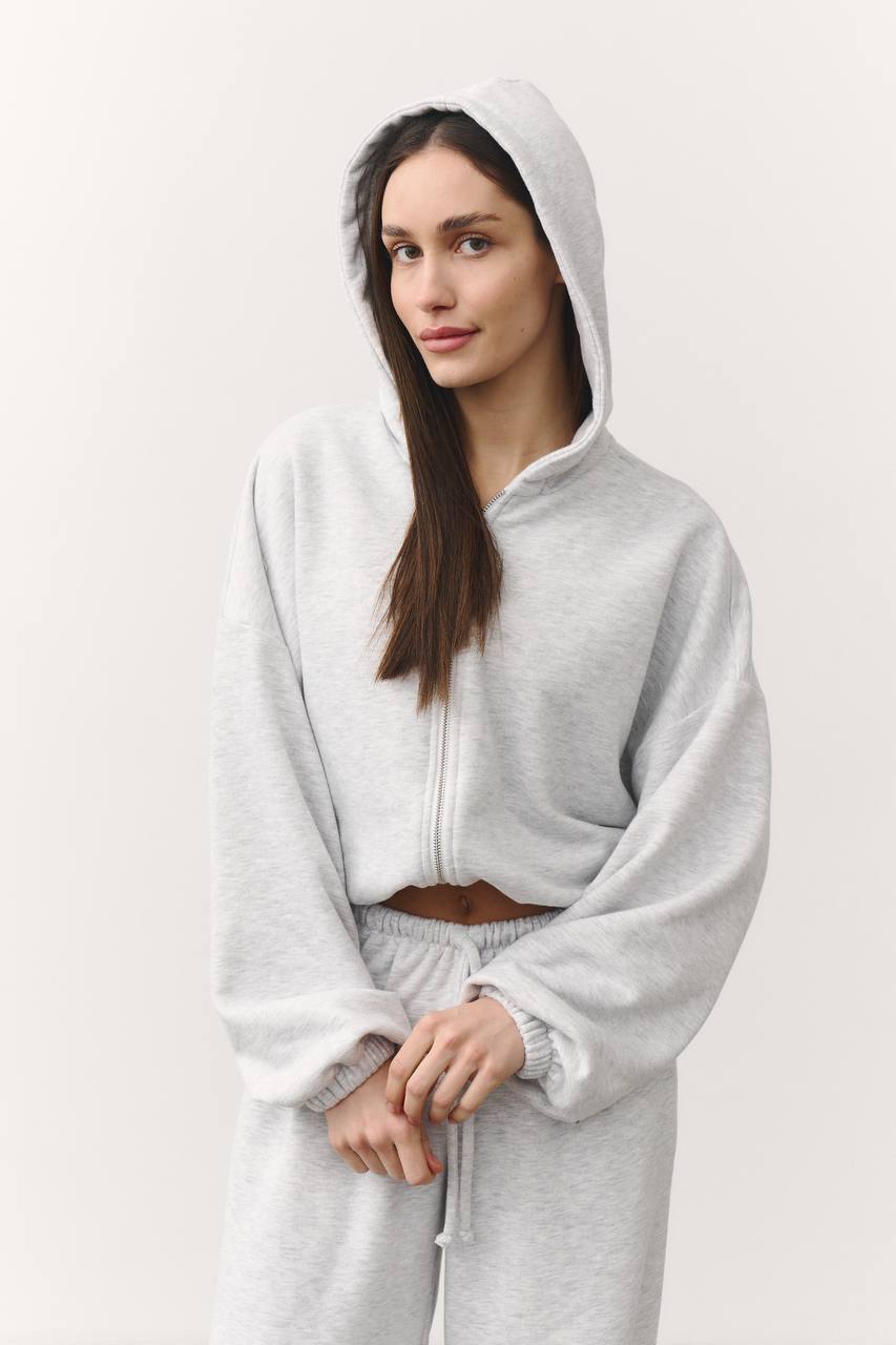 Костюм із зіп-худі на затяжках меланж